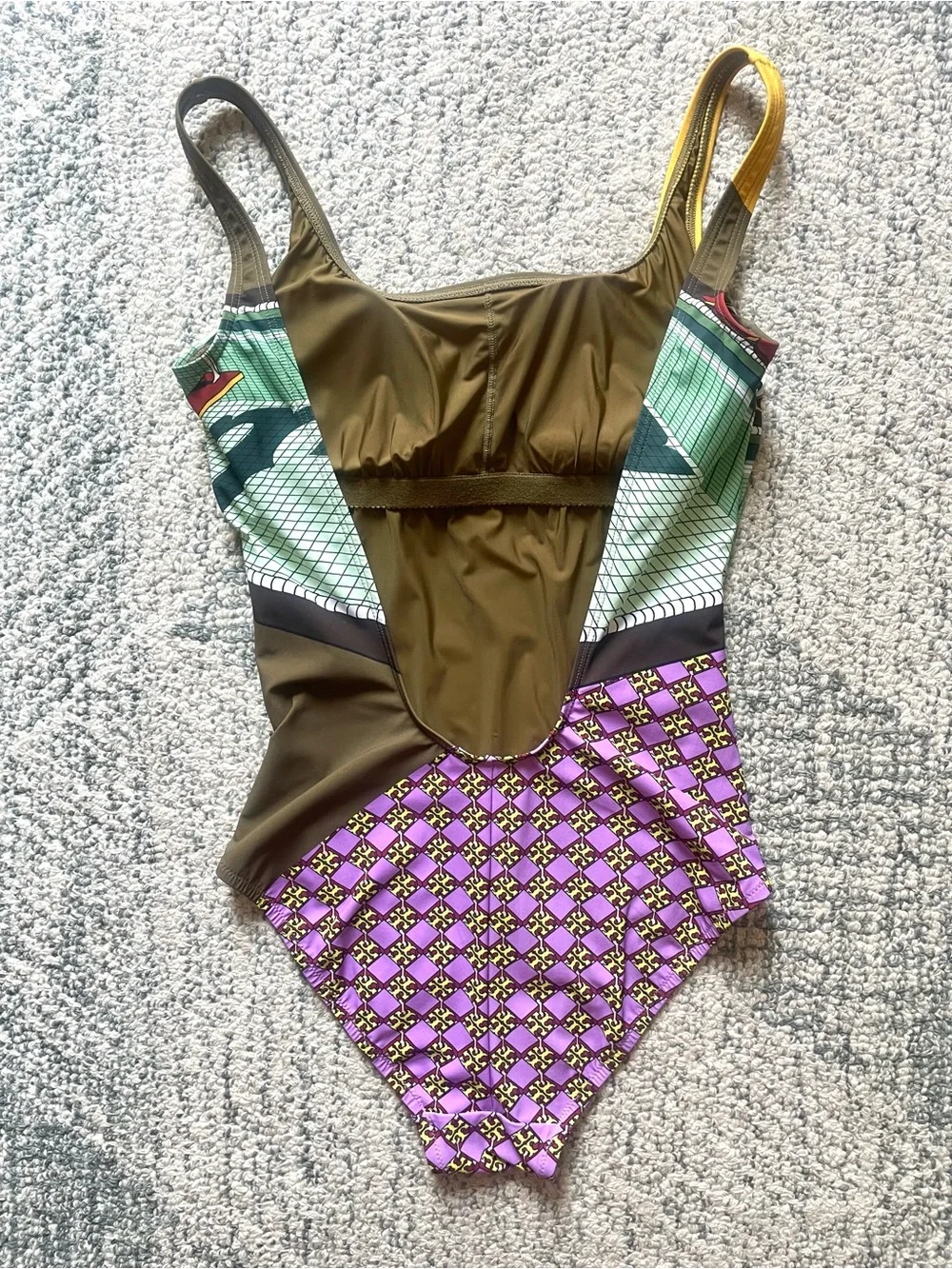 NWOT Tory Burch Pelican Reef + Logo Printed Tank Swimsuit Geometric Multicolor
